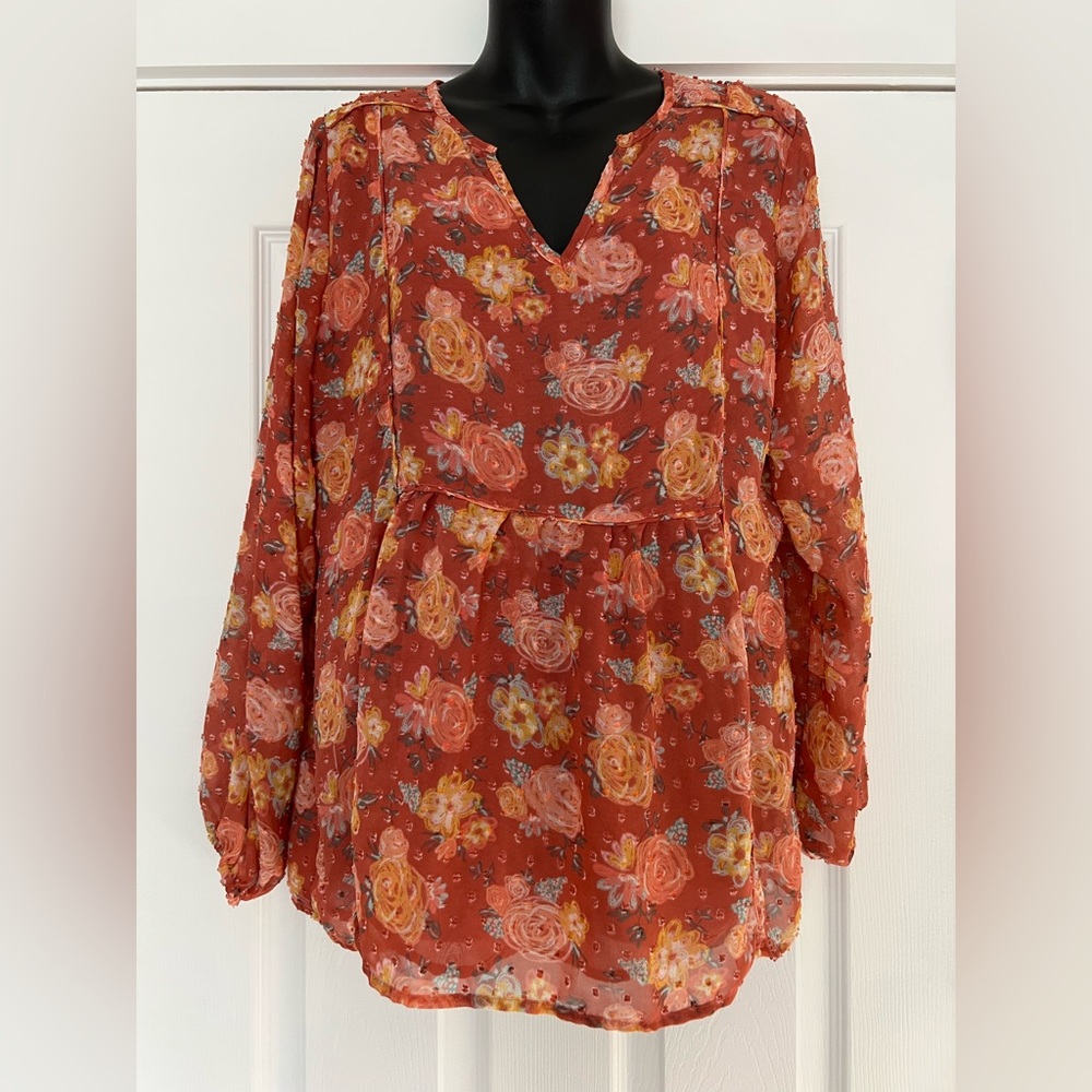 Matilda Jane Floral Blouse in Peach and Multicolor Floral Print